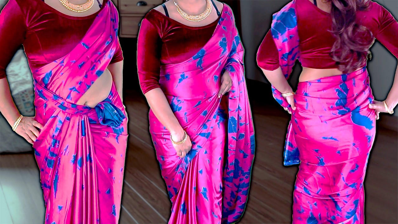 Satin Saree Draping In Different Styles || Satin Silk Saree Draping Styles ||
