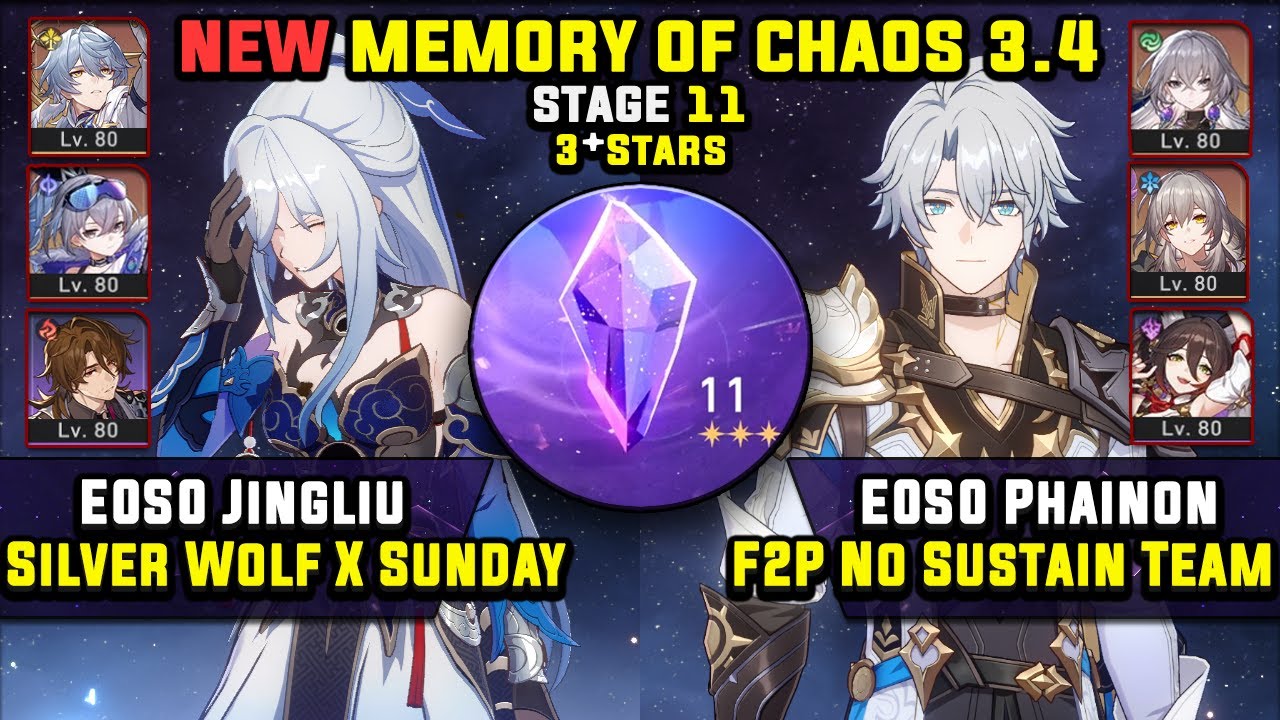 E0 Jingliu Carry & E0 Phainon F2P Carry (3 Stars) Memory Of Chaos 11 Honkai Star Rail 3.4