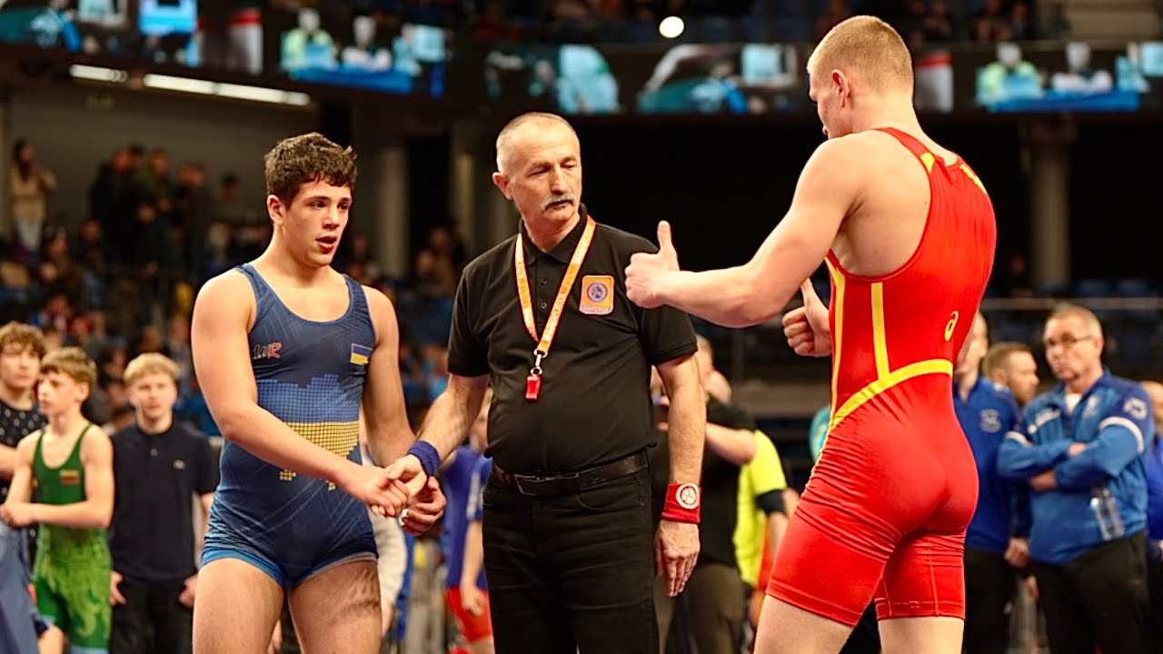 U15 Daniel Nadtochii (FIN) vs Maksym Pashaiev (UKR) 75kg. Greco-roman boys wrestling.