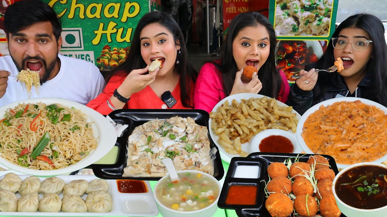 Momos, Pasta, Noodles, Malai Chaap, Kurkure Momos, Fries and Soup Challenge | Street Food Challenge