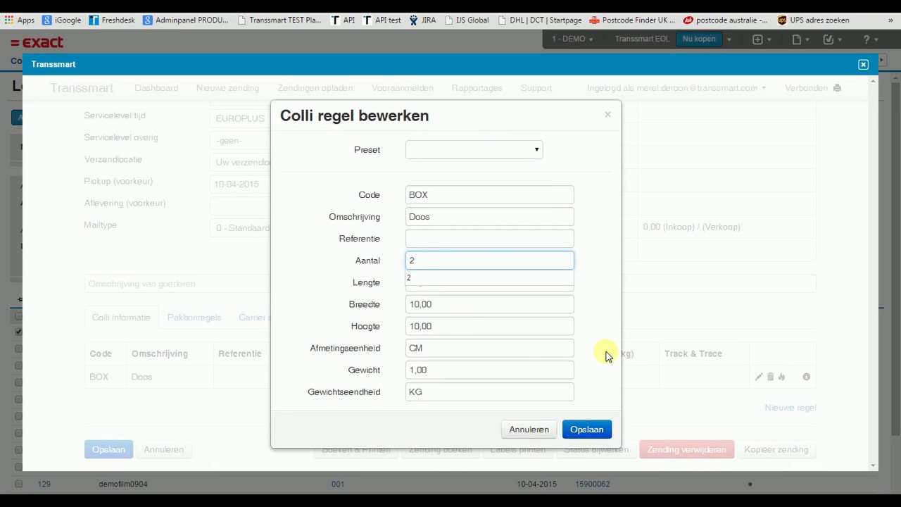 Transsmart demonstration Exact Online (Dutch with English subtitels)