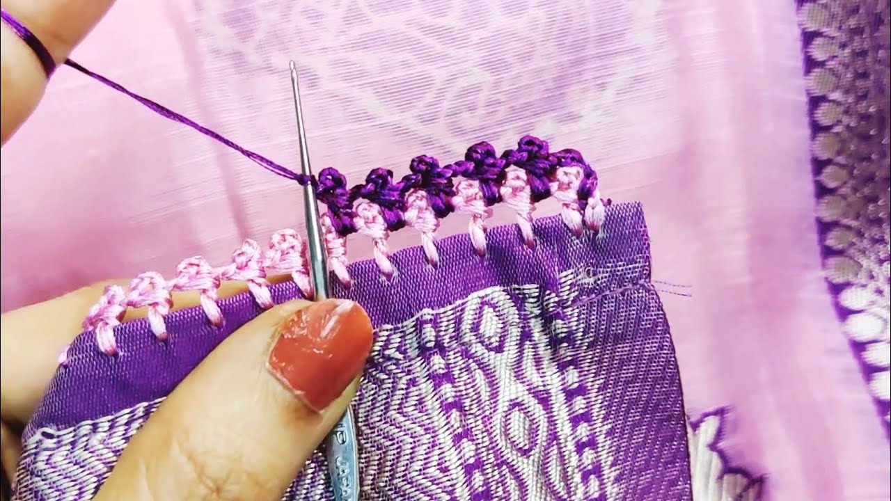 Border krosha design #sareekuchu #simple border design #easy kuchu design // Nandana Creations //