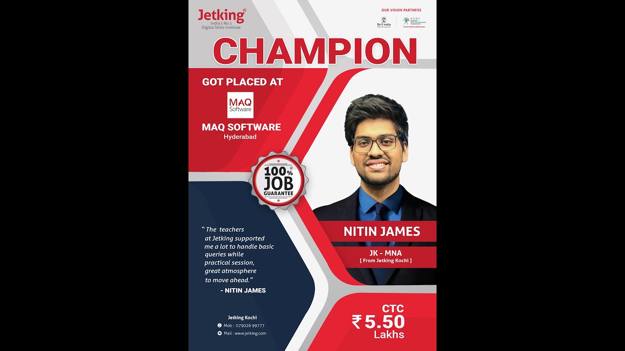 Jetking Kochi Champion - #Congratulations Nitin James (Placed in MAQ Software)