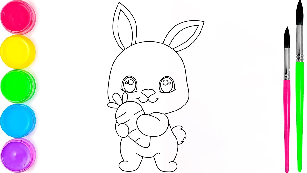 Rabbit With Carrot Coloring Page for Kids | Fun Animal Drawing and Coloring Video Activity