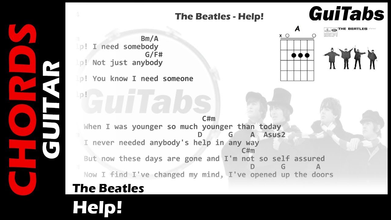 HELP! 😱 - The Beatles ( Lyrics - GUITAR Chords 🎸- Karaoke )