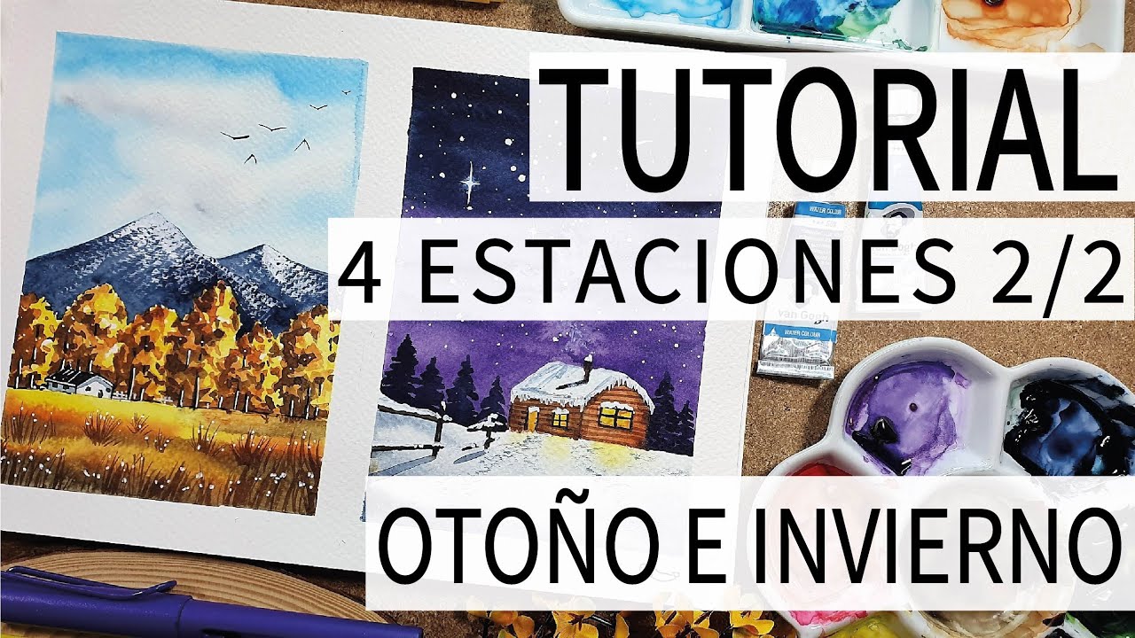 Tutorial acuarela para principiantes: Las 4 estaciones parte 2/2  otoño e invierno