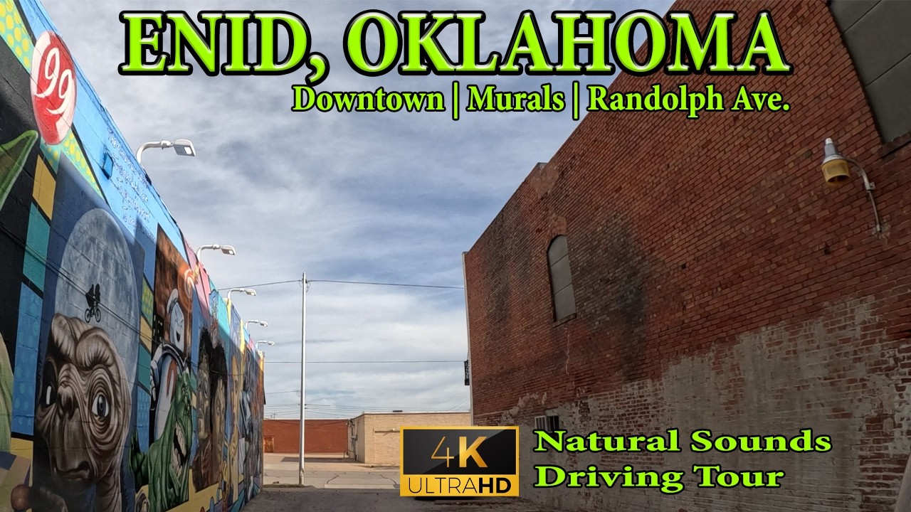 [4K DRIVE] Enid Oklahoma Downtown Natural Sounds Driving Tour | Shark Bridge, Jim Morrison, Randolph