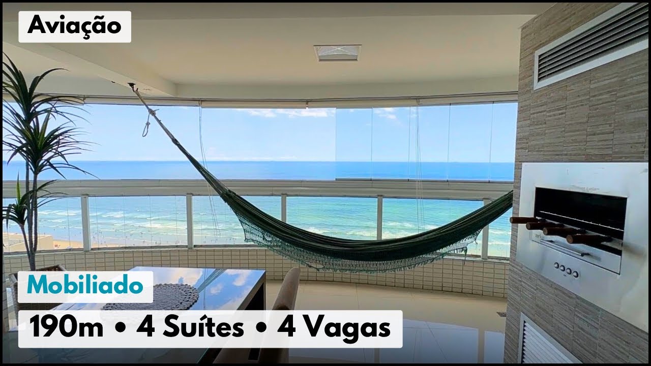 Apartamento frente mar com 4 suítes, 4 vagas e lazer completo na Aviação, Praia Grande -SP