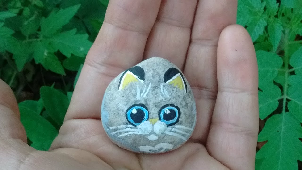 Gatinho Pintura em pedra - Kitten rock painting