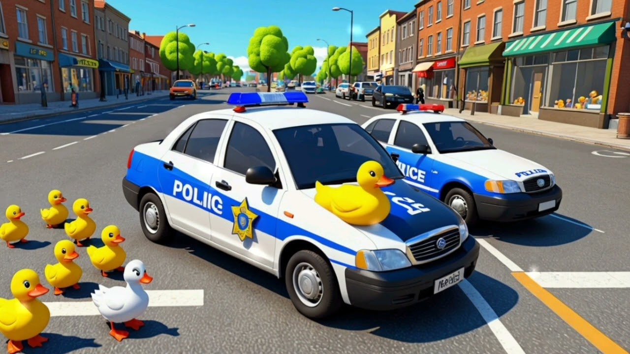 Police Car and the 5 Little Ducks | Fun Counting Song for Kids with Sirens & Quacks!"