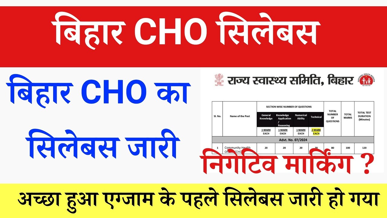 Bihar CHO Syllabus | बिहार cho का सिलेबस जारी हो गया | Bihar Cho latest news