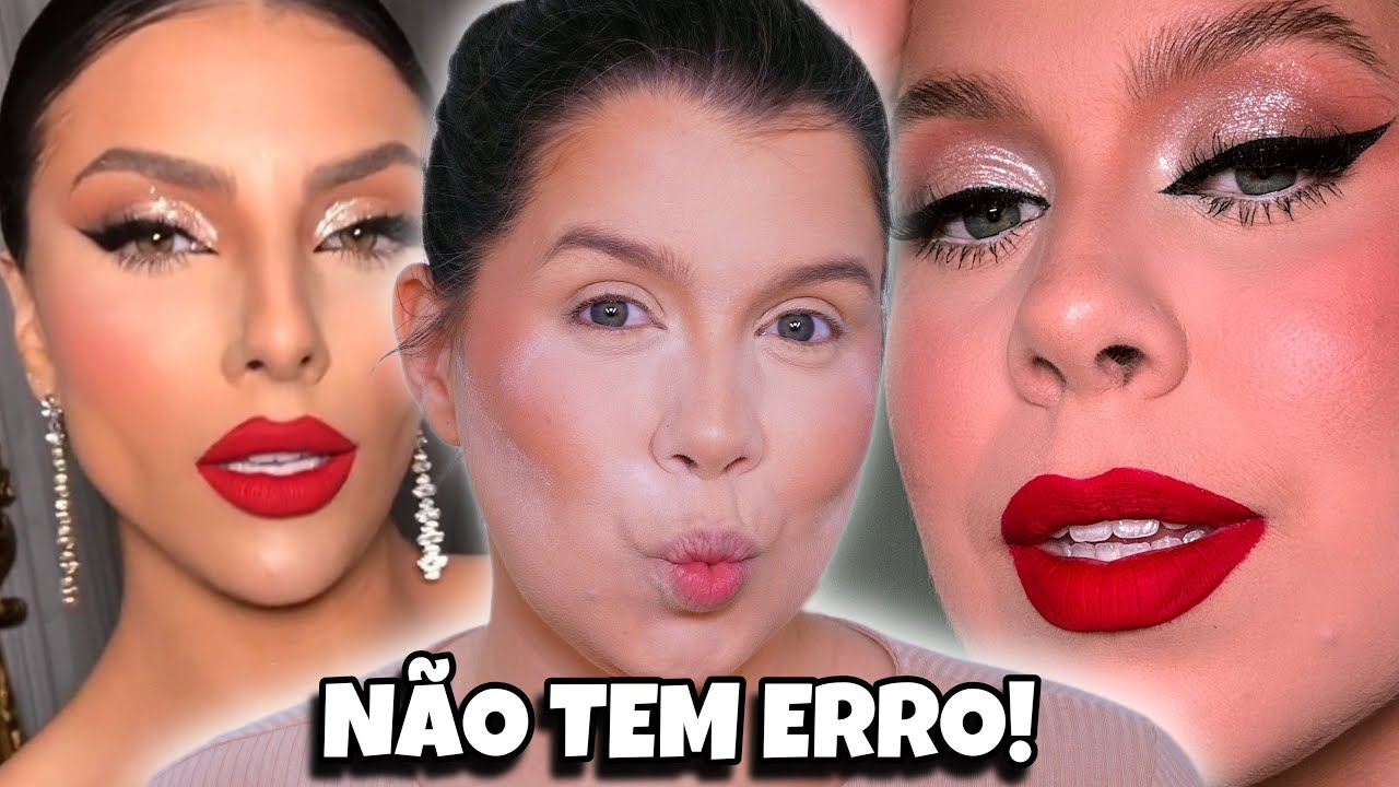 Make clássica que NÃO TEM erro Batom VERMELHO + DELINEADO