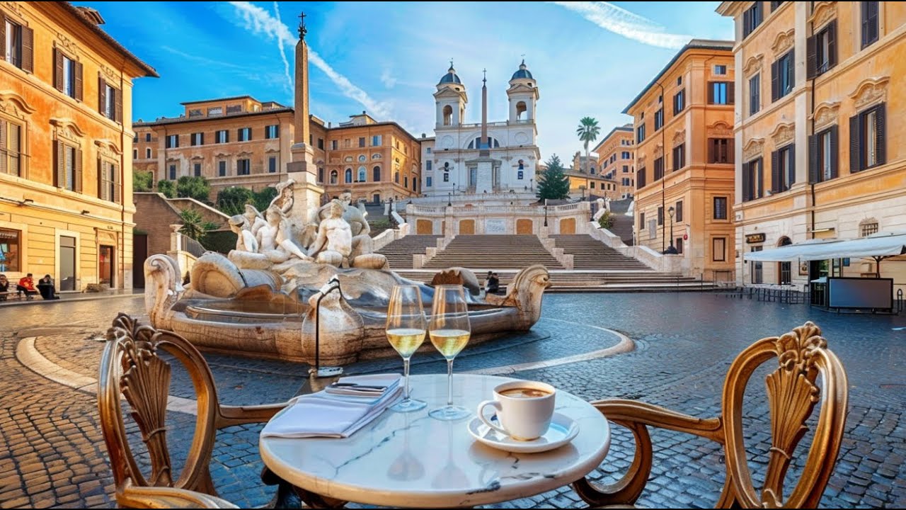 Spanish Steps, Rome 🇮🇹 | Luxury Café Terrace in Subtle Winter | Relaxing Music