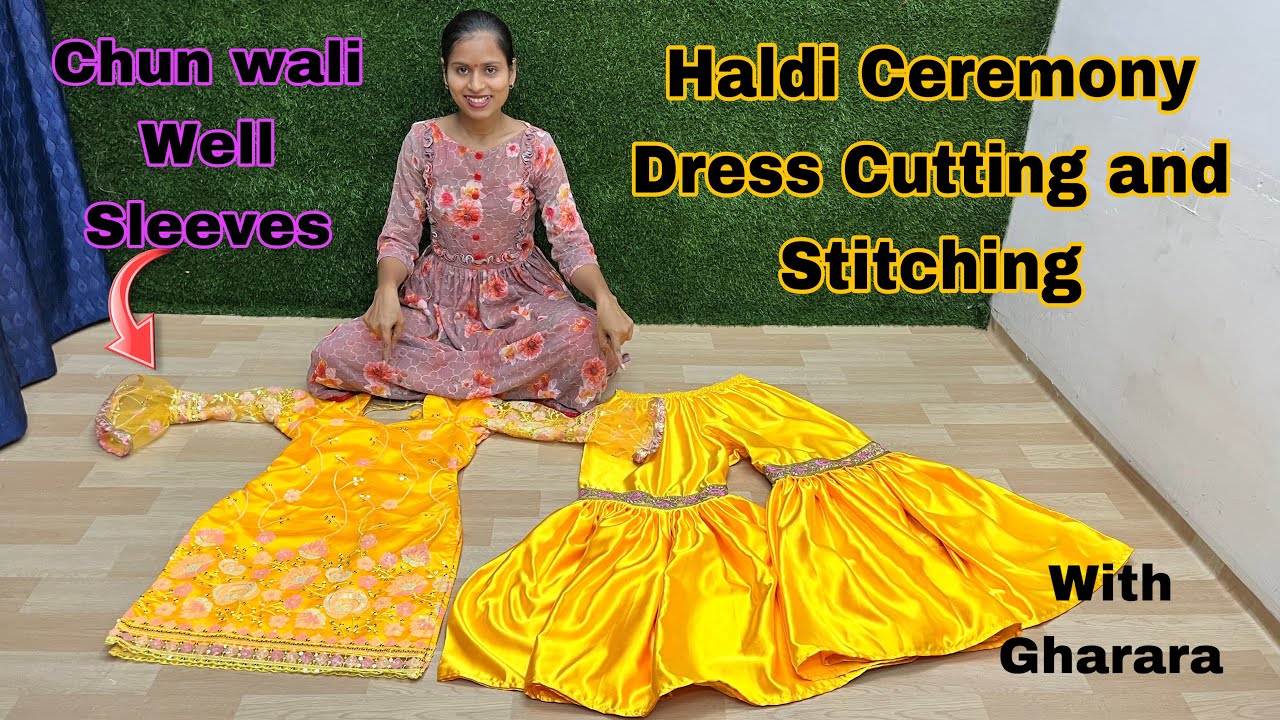 Haldi Ceremony Dress Gharara Kurti Cutting and Stitching/ Chuno Wali Well Sleeves #darpanboutique