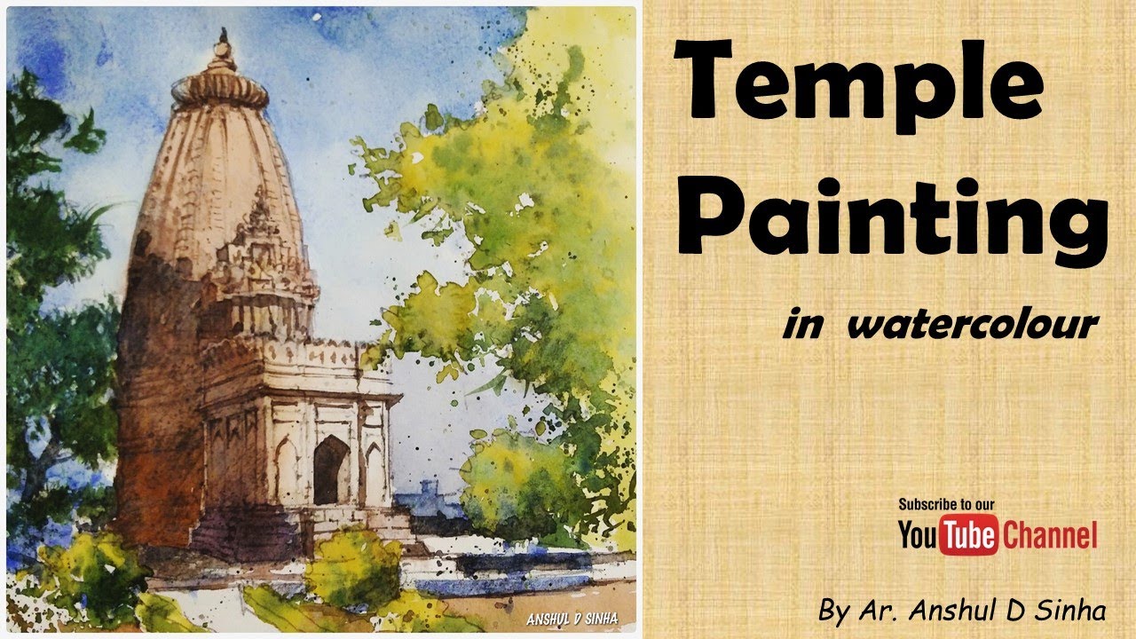 Watercolour painting of a Temple
