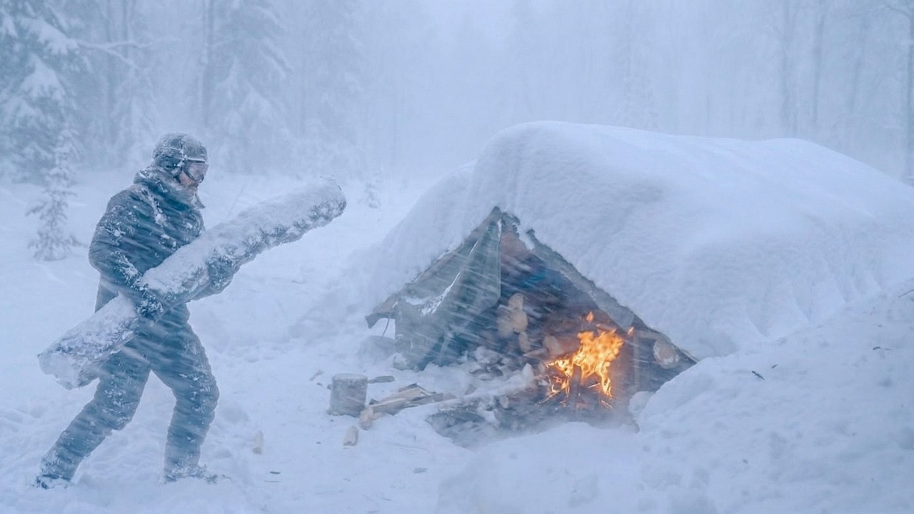 I Built a Log Cabin for Surviving the SNOWSTORM | Extreme Winter Survival