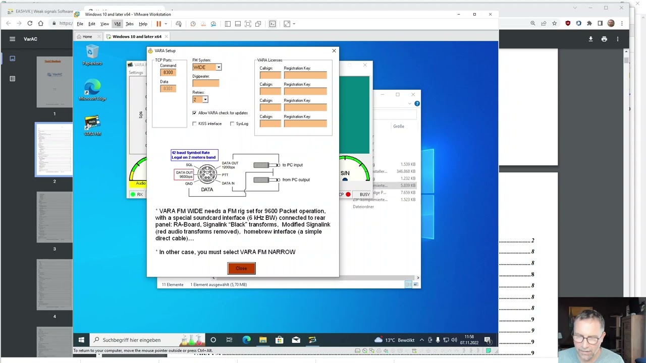 Grundinstallation von Windows10, VARA FM sowie VarAC