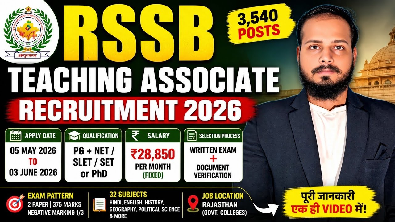 RSSB Teaching Associate Recruitment 2026 | 3540 Posts | Full Details, Eligibility, Salary 