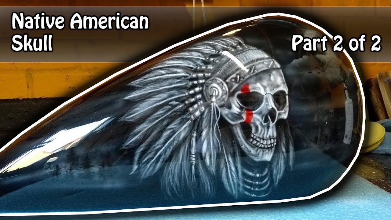 Airbrushing Harley Fat Bob Petrol Tank - Native American Skull 2/2