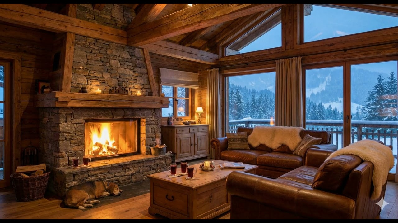 Austrian Cabin Jazz 🇦🇹 Cozy Fireplace Piano in a Snowy Alpine Night