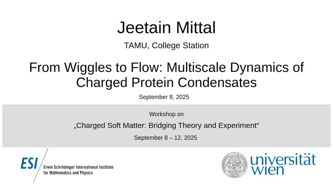 Jeetain Mittal - From Wiggles to Flow: Multiscale Dynamics of Charged Protein Condensates