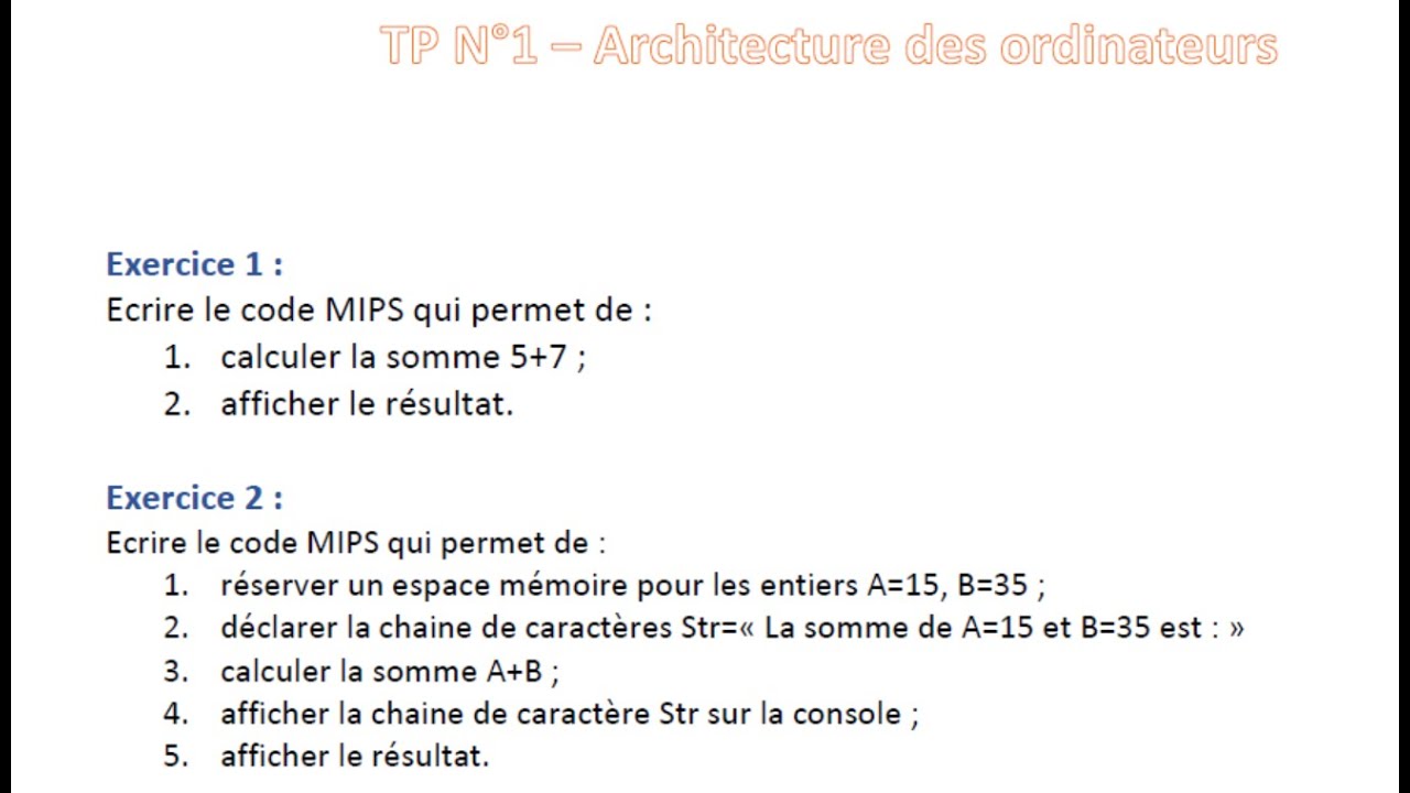 Mes premiers exercices MIPS/QtSpim L2/ TP Architectures des ordinateurs