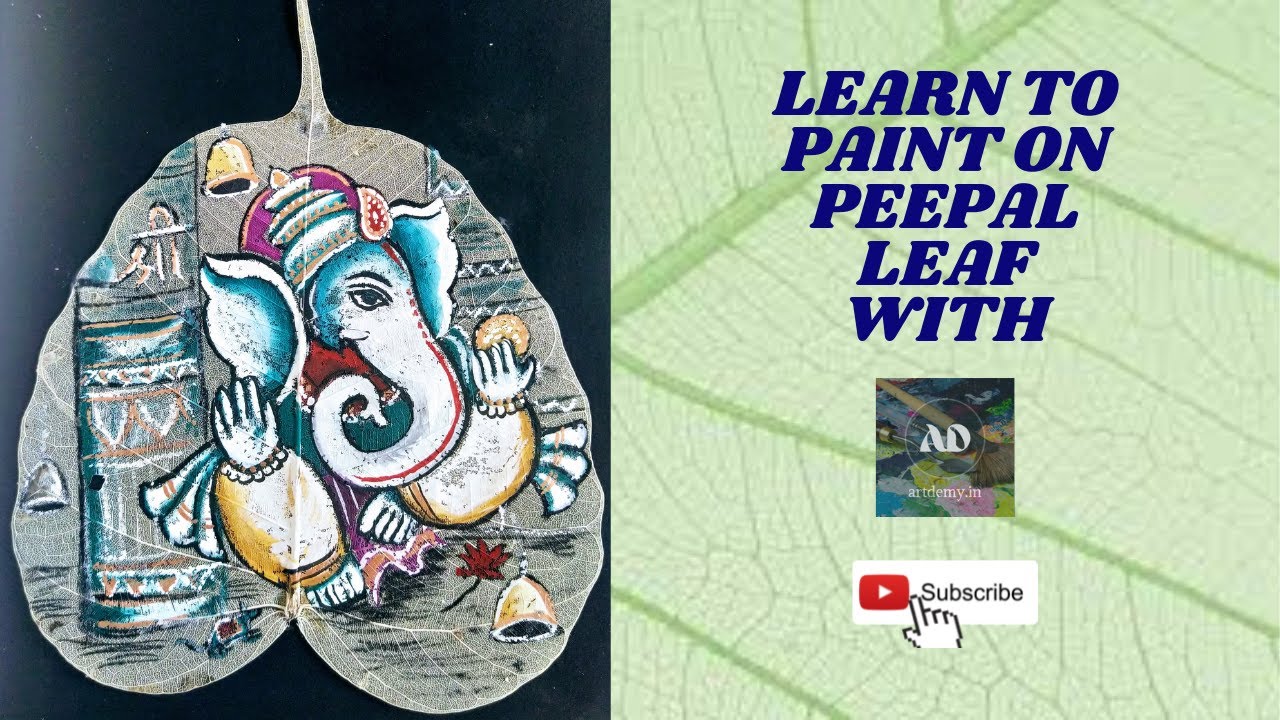Painting on peepal leaf skeleton / leaf skeleton painting / Ganpati on peepal / Bodhi leaf skeleton