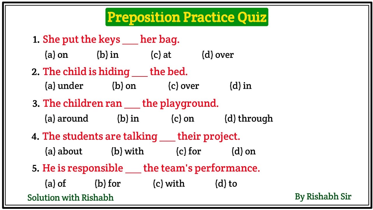 Preposition objective questions | Preposition in english grammar | Prepositions practice exercises