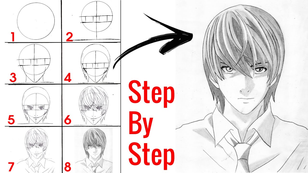 How to Draw Light Yagami Step by Step - Death Note