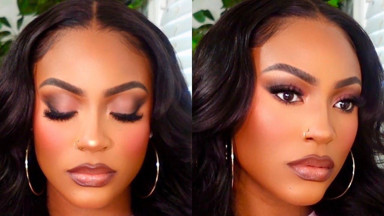 BLACK GIRL SOFT GLAM MAKEUP TUTORIAL || BOMBSHELL PRETTY SOFT PINK MAKEUP