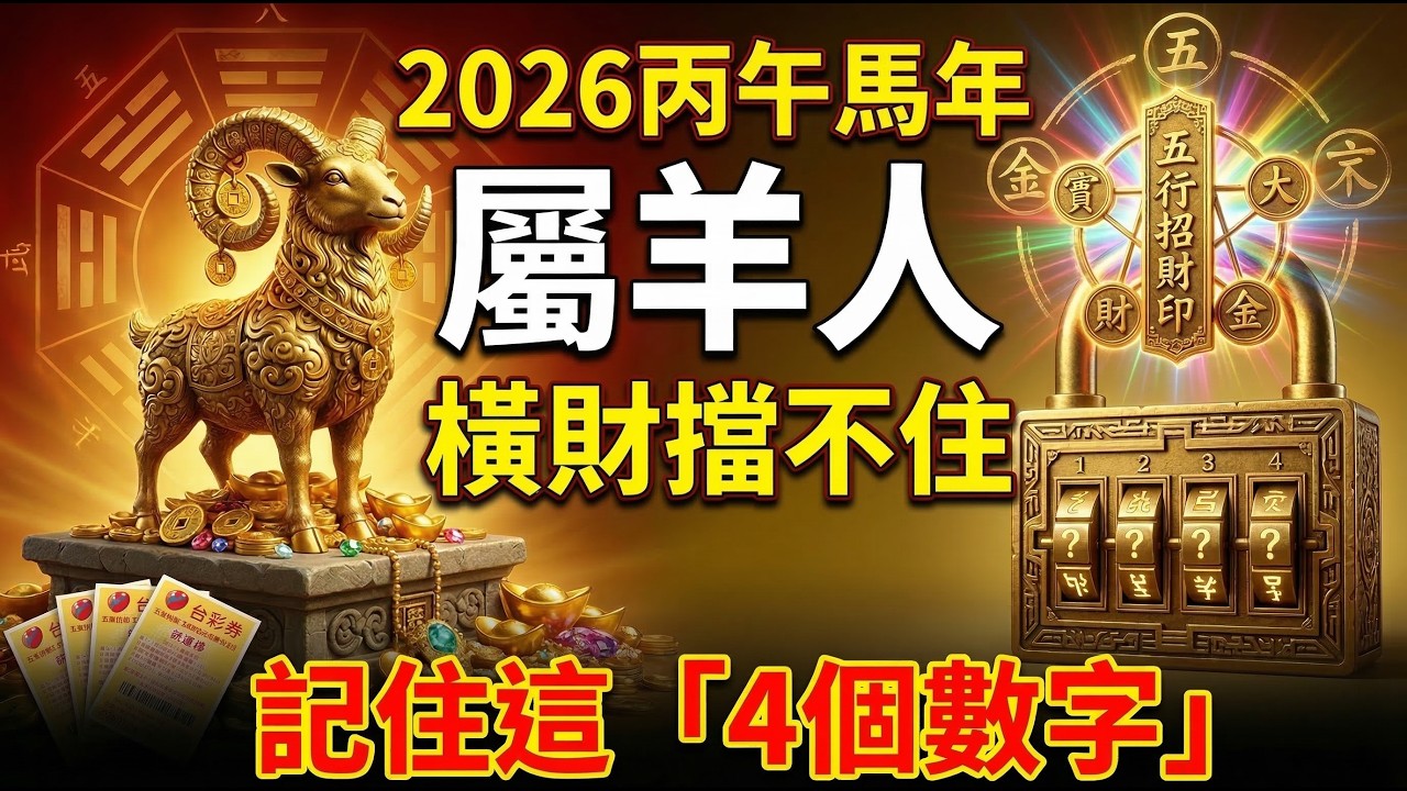 【生肖羊注意】2026年丙午馬年，你的偏財爆發！記住「這4個數字」，讓你橫財擋不住！#生肖羊2026運勢 #2026屬羊運勢 #偏財運 #生肖羊 #財富密碼 #幸運數字 #偏財 #丙午馬年 #招財數字