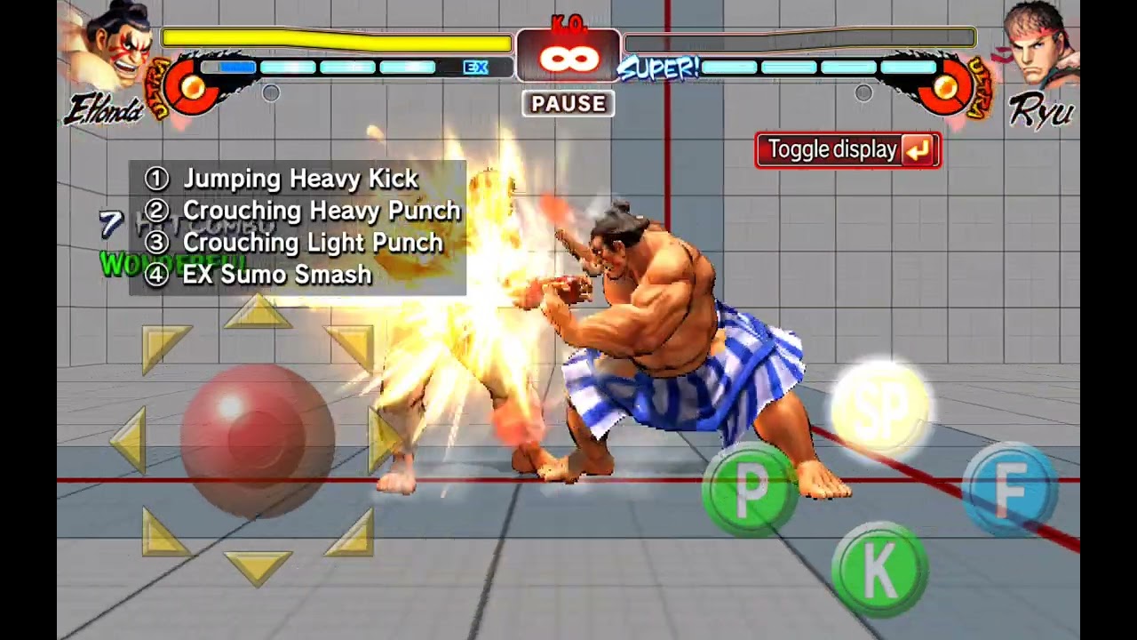 Jumping kick crouching heavy punch EX sumo smash 100 hand slaps