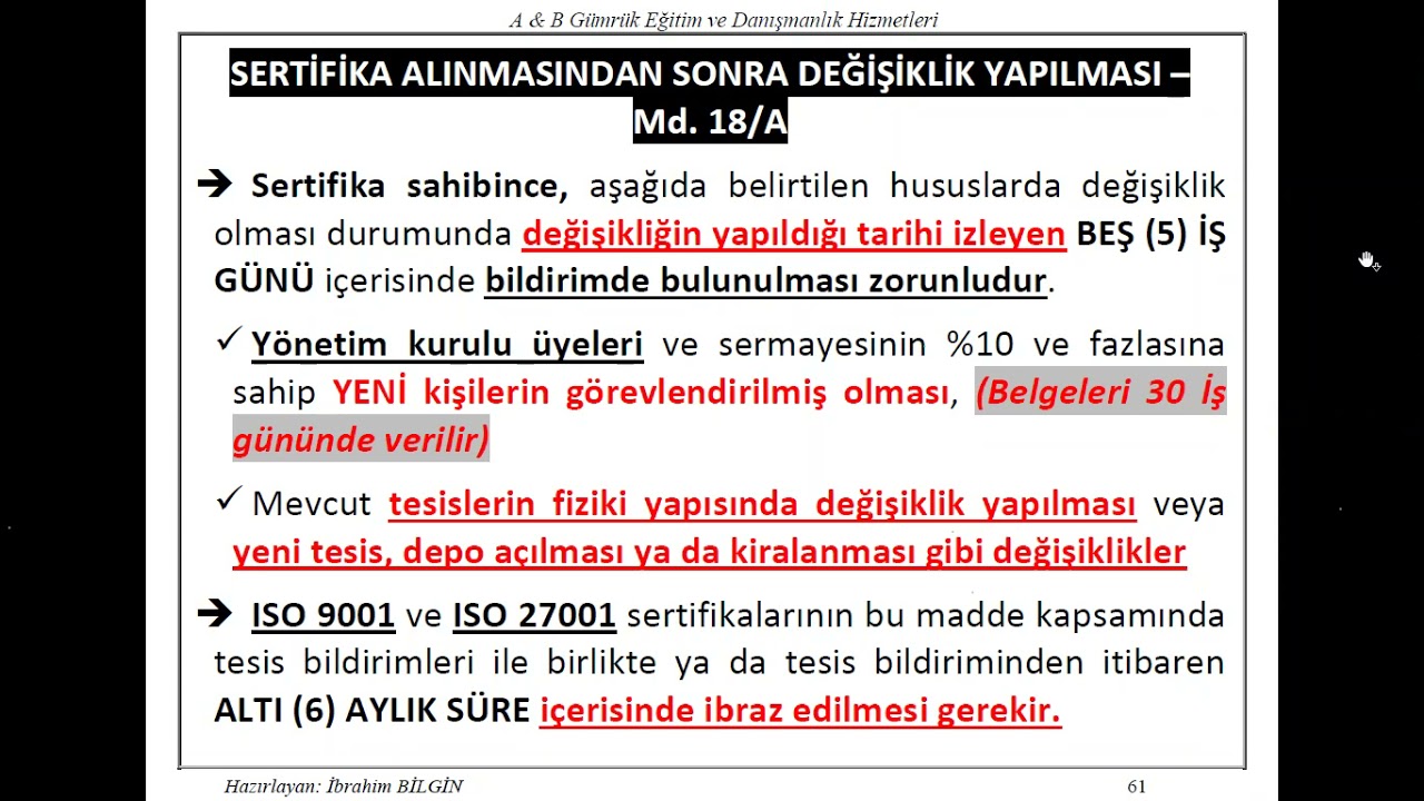 YETKİLENDİRİLMİŞ YÜKÜMLÜ STATÜSÜ EĞİTİMİ 3.KISIM