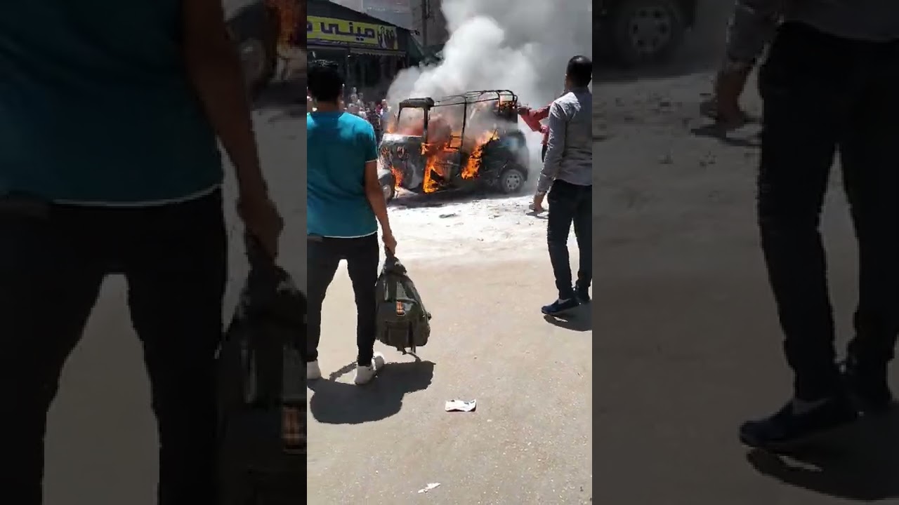 حريق توكتوك فى منيا القمح