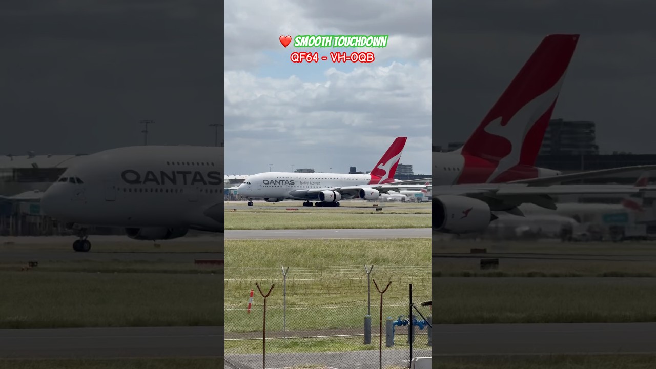Perfect landing of Qantas A380 QF64 from Johannesburg 👏🏻