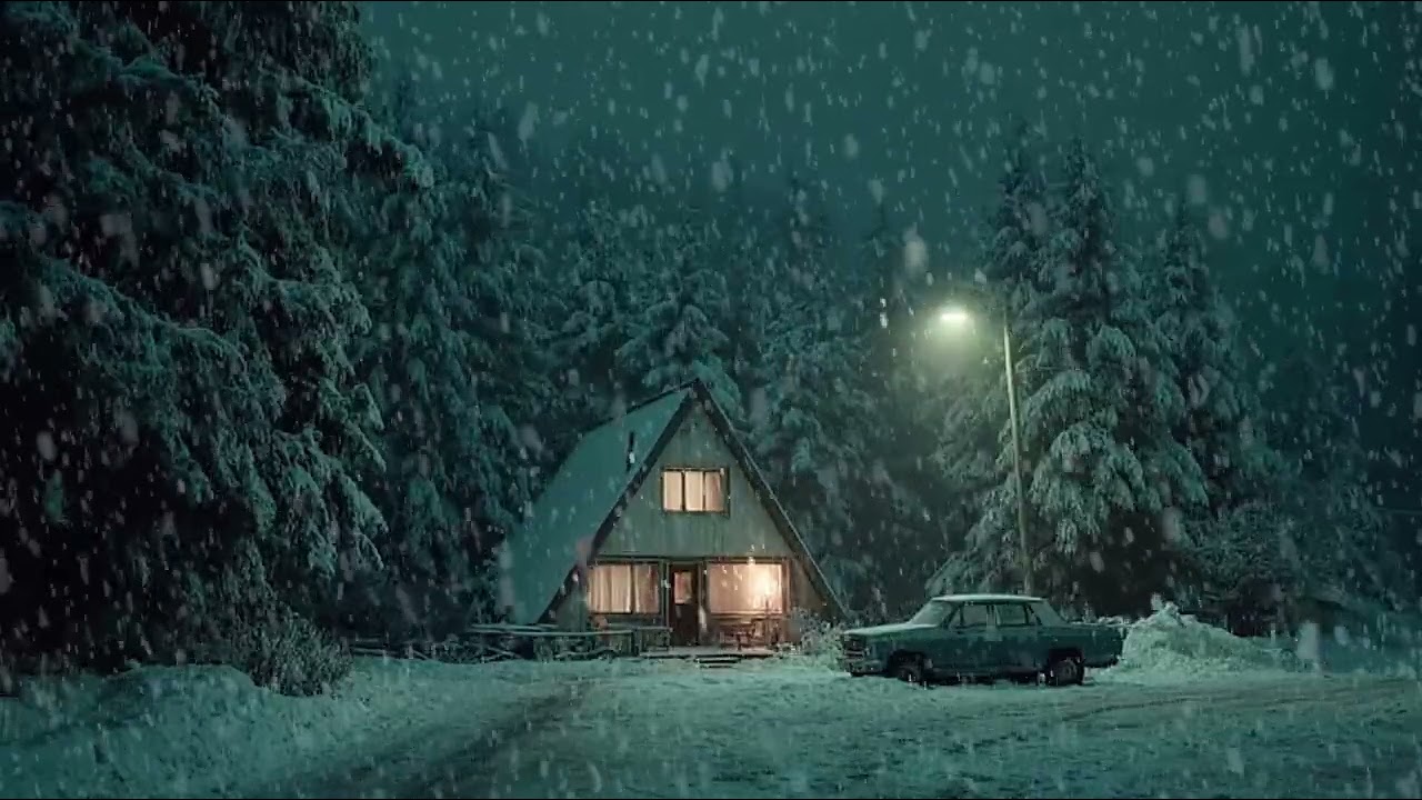 Snow Covered Cabin Surrounded by Strong Winter Winds in the Dark | Relaxing Night Ambience for Rest