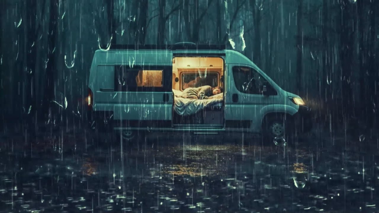 🌧 Heavy Forest Rain by the Camper Van for Deep Sleep, Stress Relief & Night Relaxation