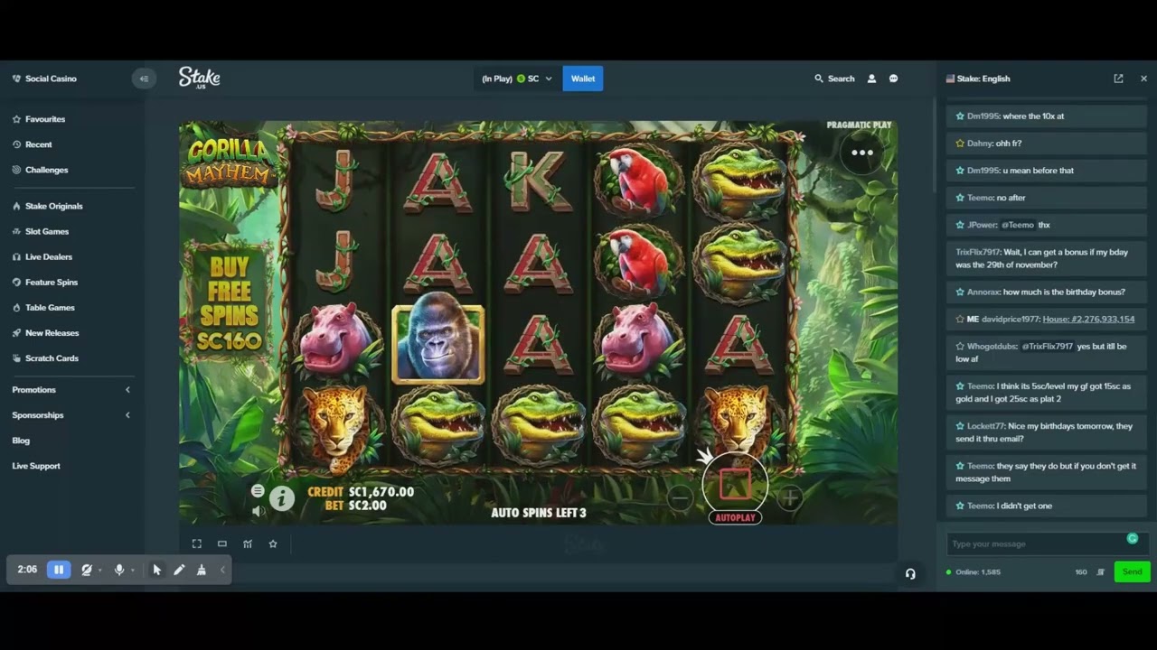 Online Slot Play Gorilla Mayhem Win Stake.US Online Social Casino
