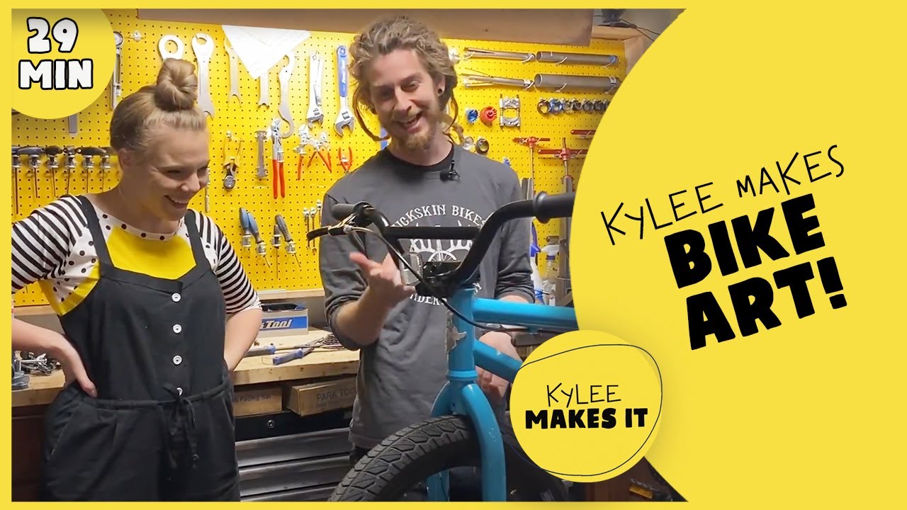 Kylee Makes Bike Art | Learn about how bikes work for kids, How to make art with spare bike parts!