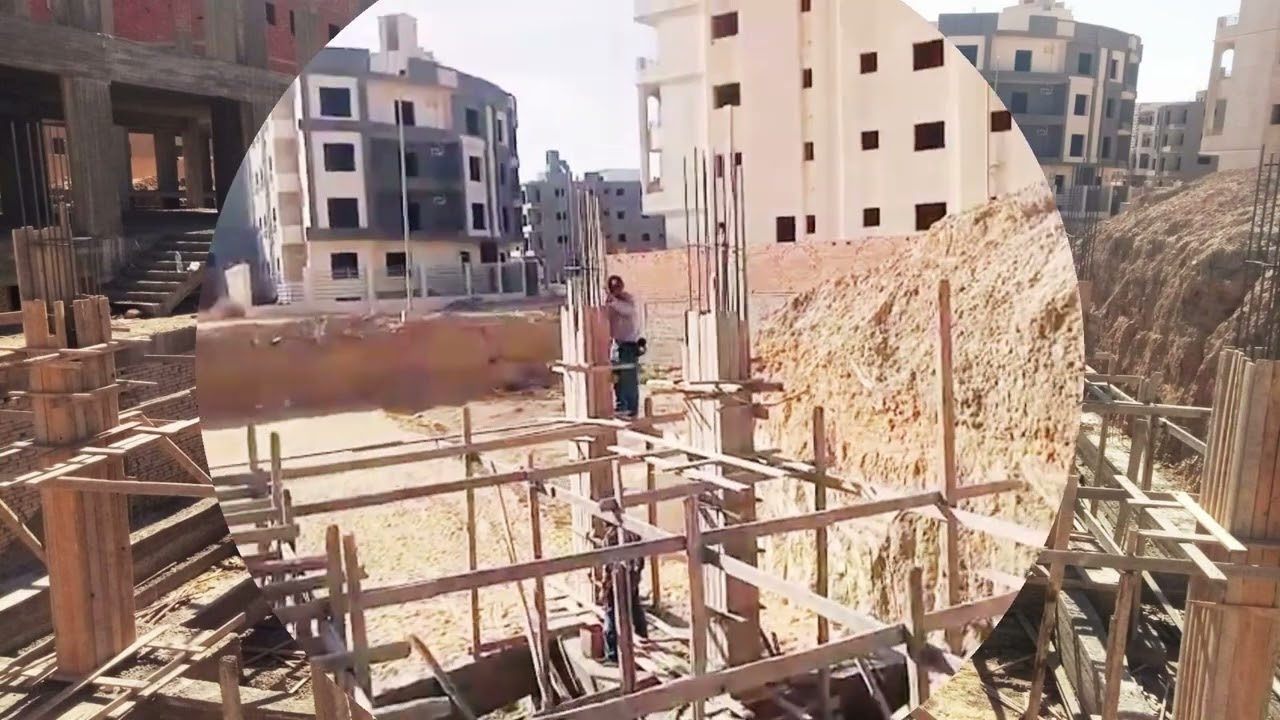 تخشيب وتسليح وصب أعمدة البدروم
