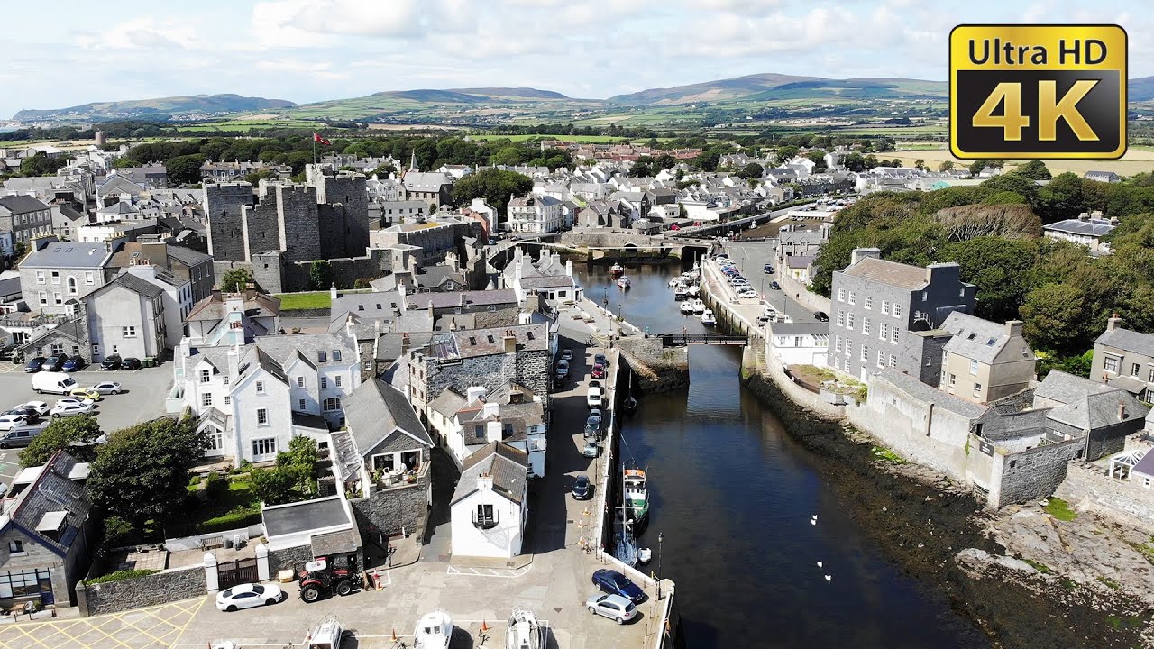 Castletown and Old House of Keys, Isle of Man - 4K Aerial and Field Stock Footage