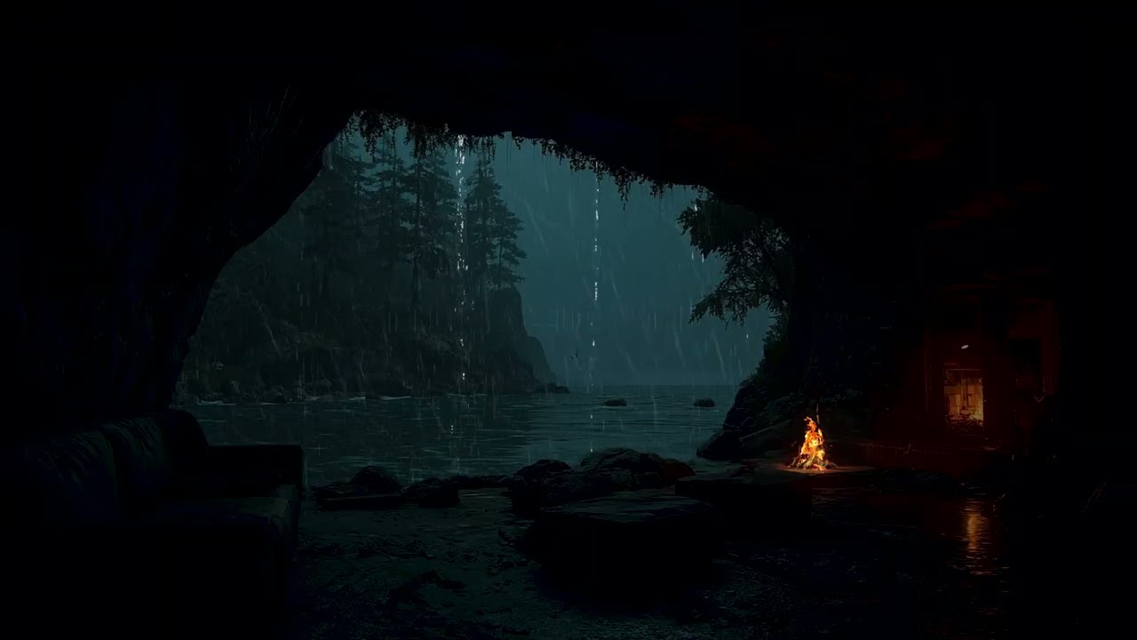 Stormy Night in a Hidden Forest Cave | Heavy Rainfall & Calm Natural Ambience