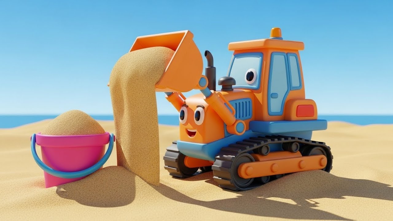 Счастливый Бульдозер строит замок из песка 🚜🏰🏖️ | Мультфильм про машинки и стройку для детей