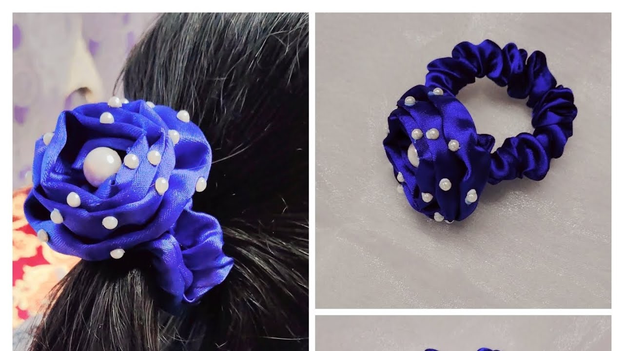 DIY Satin Rose Scrunchie with Pearls 🌸 | Easy Handmade Hair Accessory