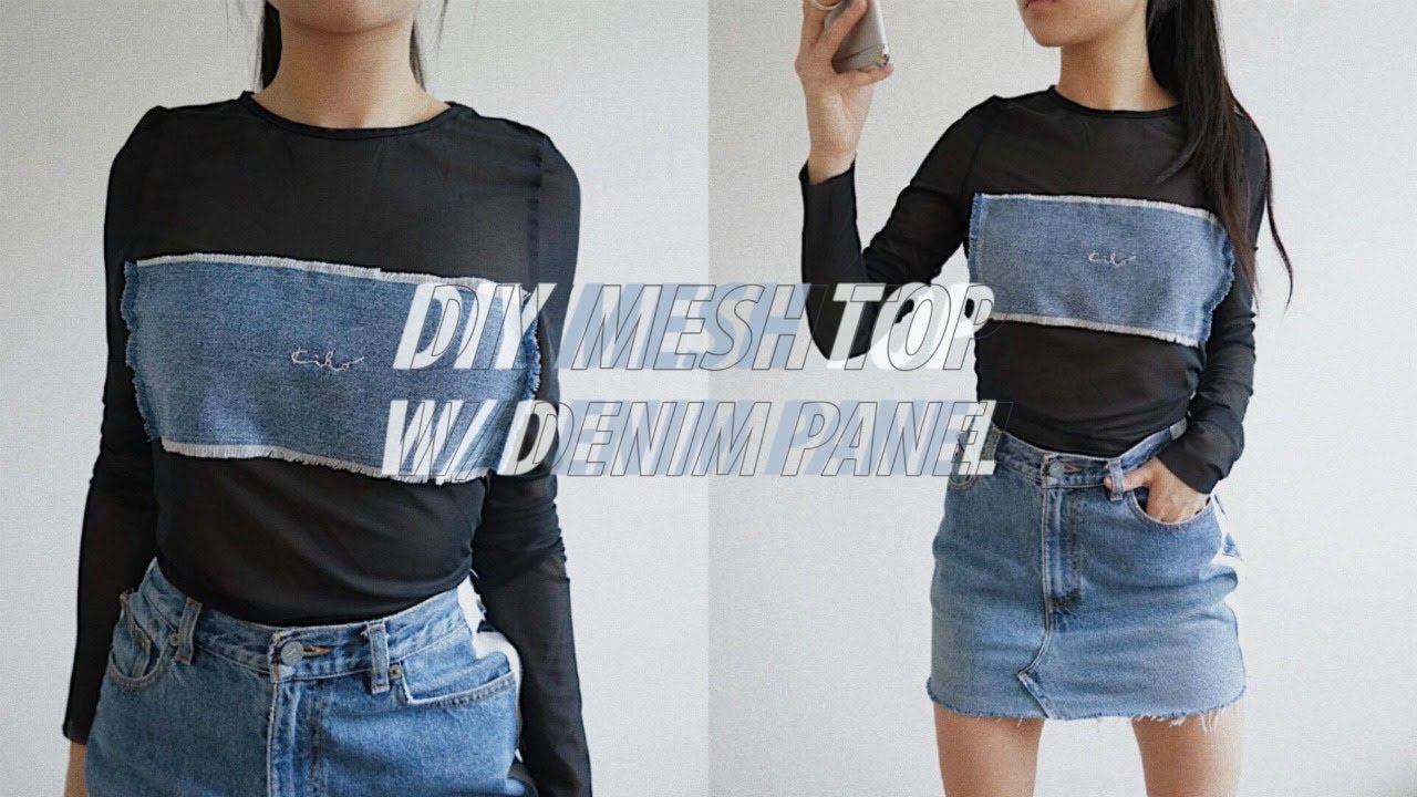DIY MESH BODYSUIT with DENIM PANEL | 3 Ways to Embroid | THATTOMMYGIRL