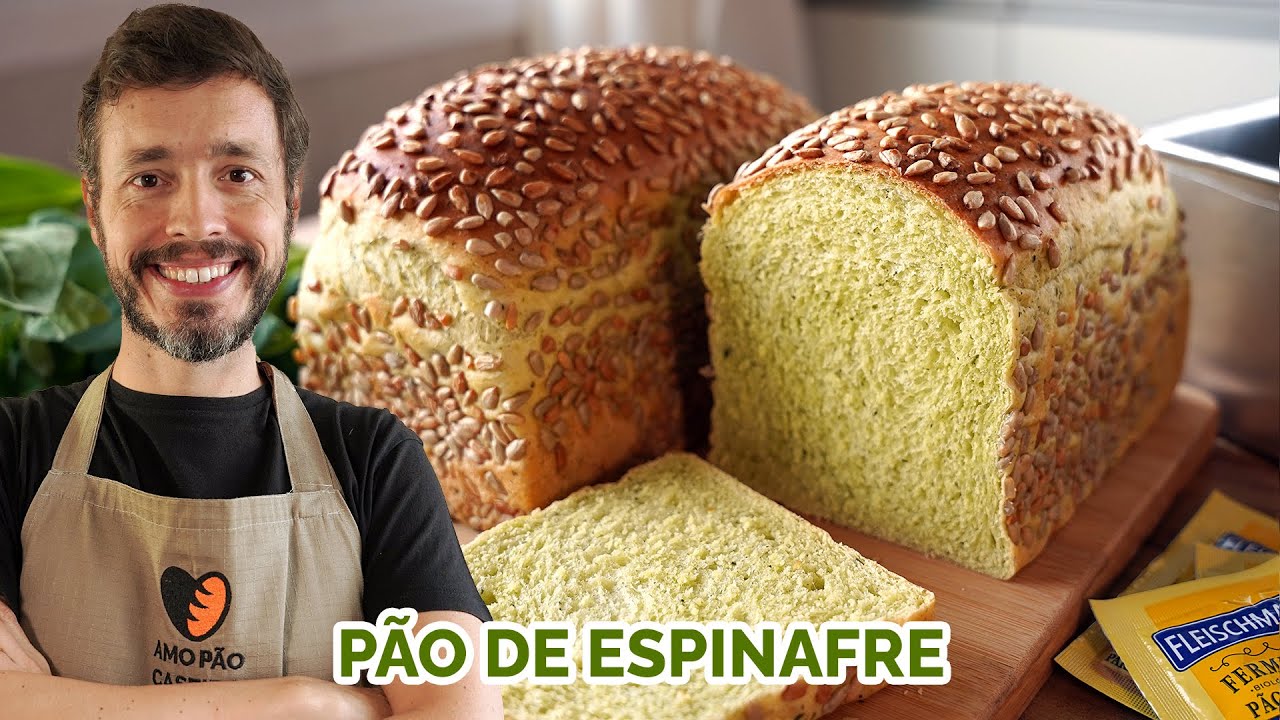 PÃO DE ESPINAFRE - Receita de pão de forma nutritivo com crosta de sementes de girassol