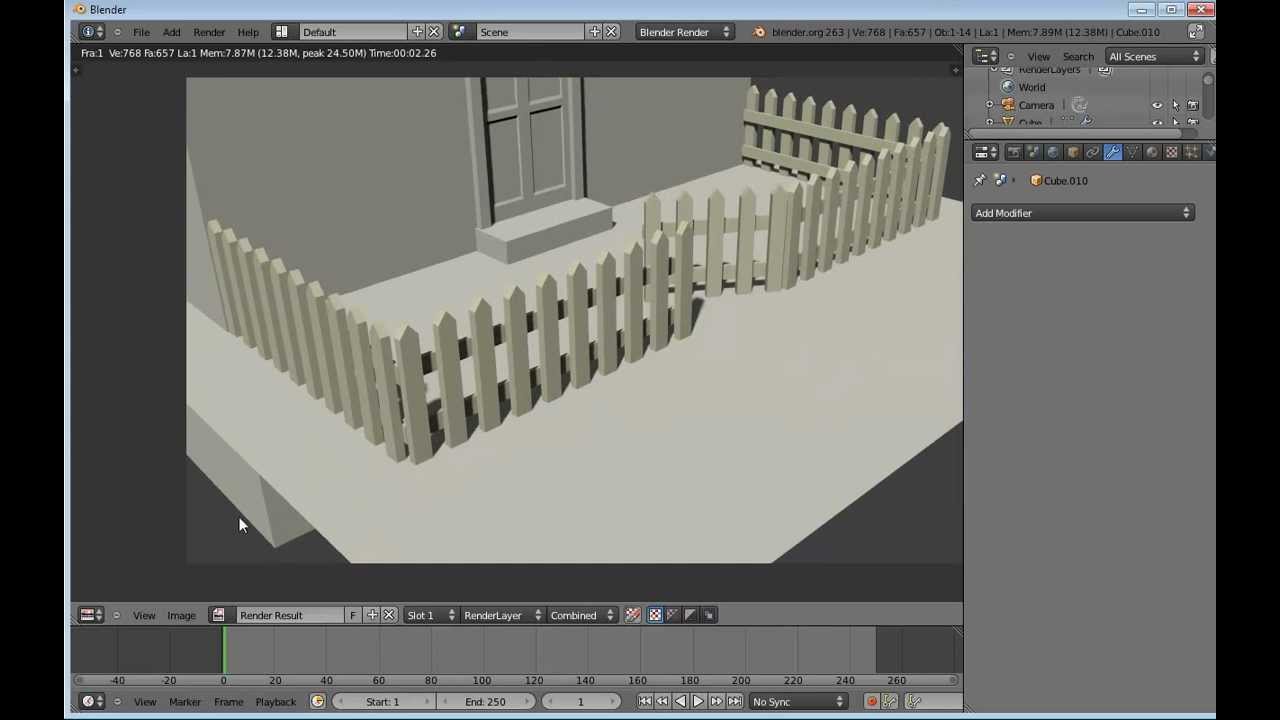 Videotutorial del modificador Array Relativo en Blender 2.7 y 2.6. Modelado de una cerca