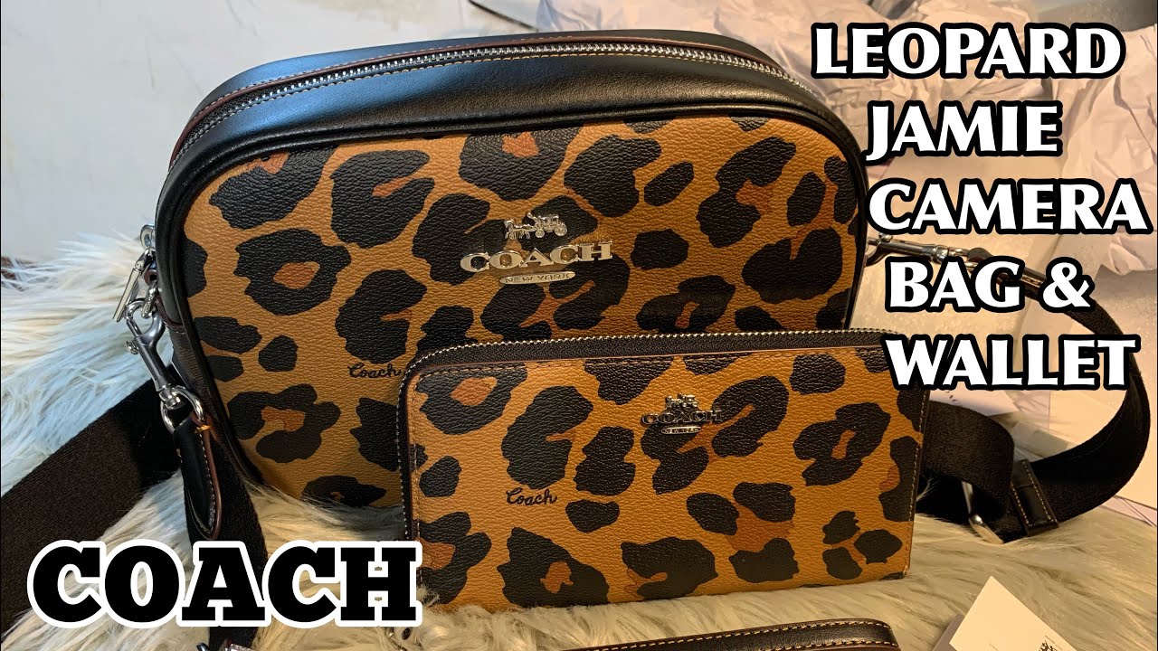 COACH Jamie Camera Bag In Signature Canvas With Leopard Print & Long Zip  Around Wallet