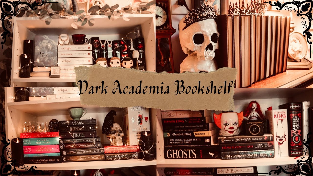 BOOKSHELF RE-ORGANIZATION | Dark Academia and Gothic Aesthetic | Dark and Gothic Music in Background