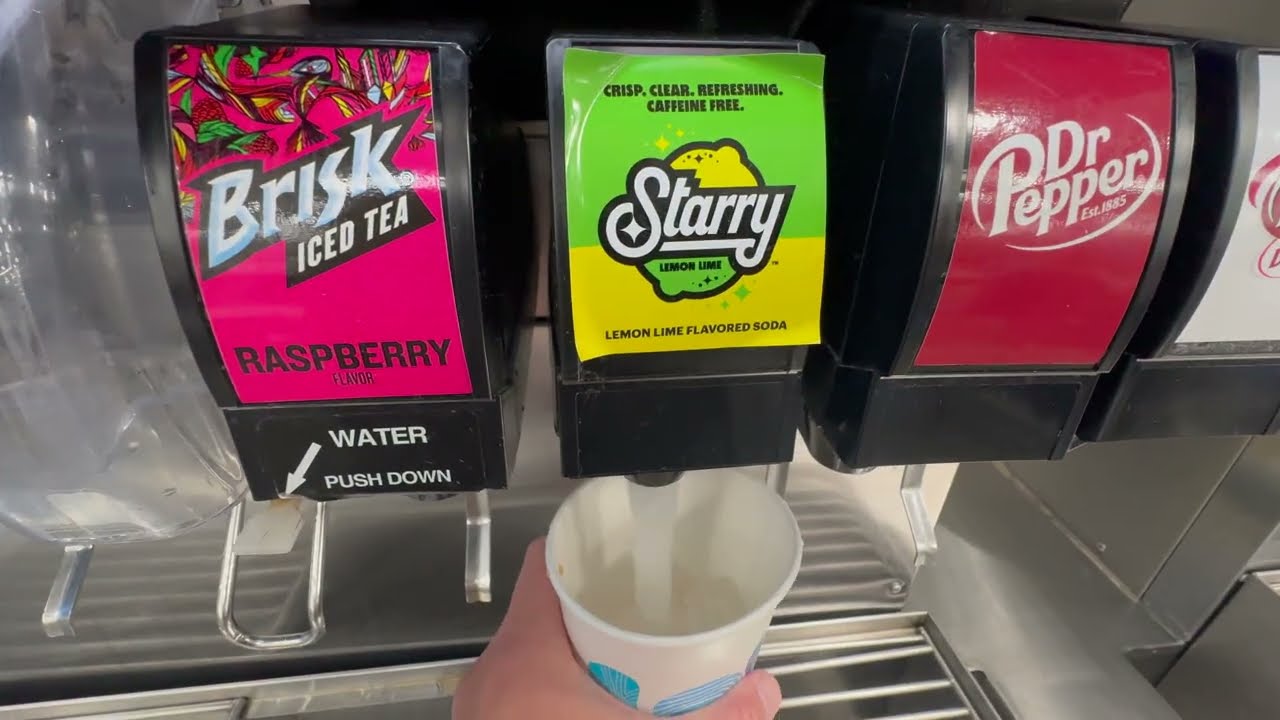 Collection of Soda Drink Refills at Soda Fountains POV ASMR Coke Dr Pepper Sprite Pepsi Mountain Dew